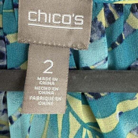 Chico's Blouse Top Women's 2 Multicolour Palm Leaf Print 100% Polyester Pullover - Picture 4 of 8